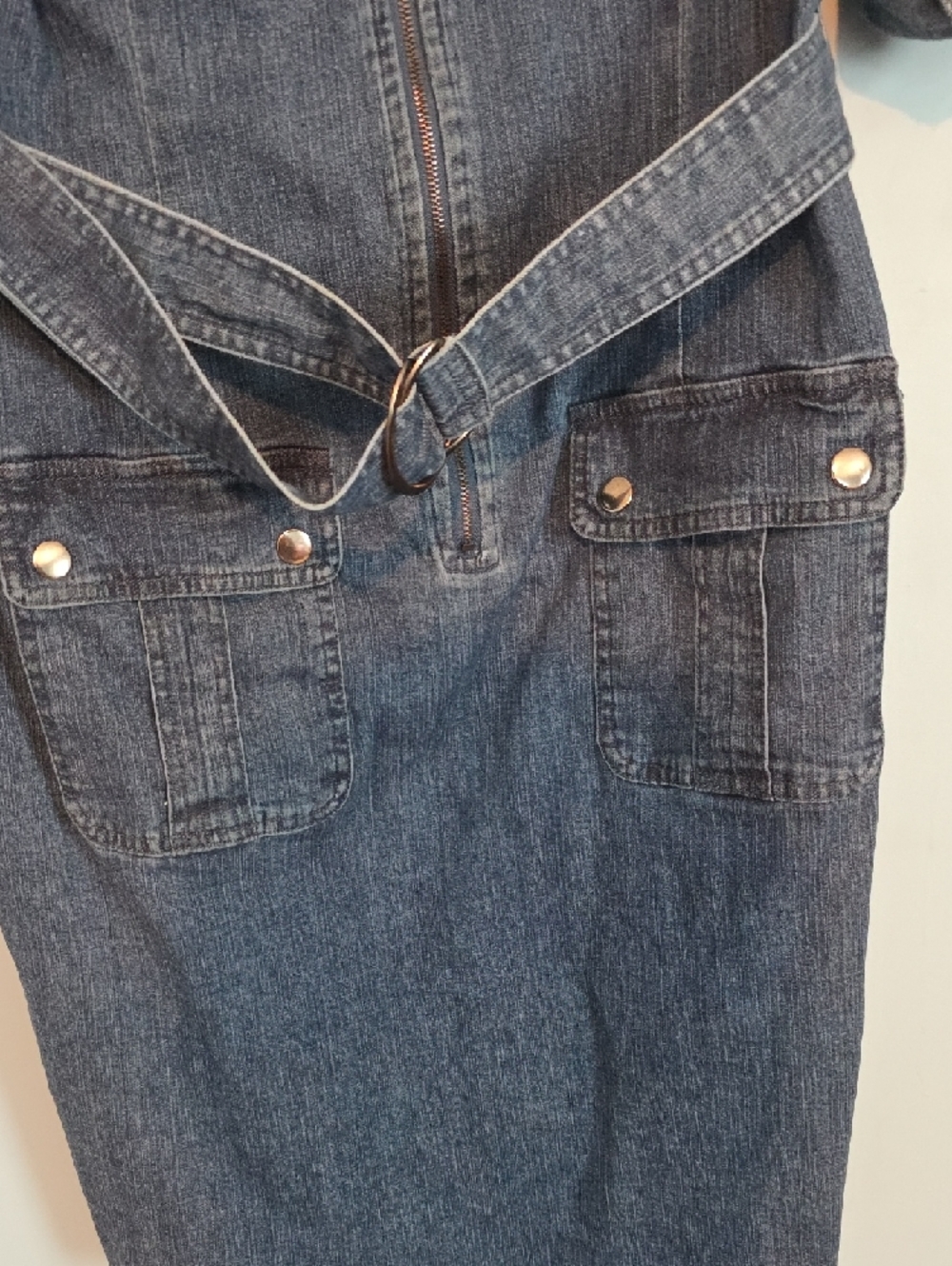 NWOT Denim Midi Shirt Dress with Belt - Dark Blue - Picture 4 of 7